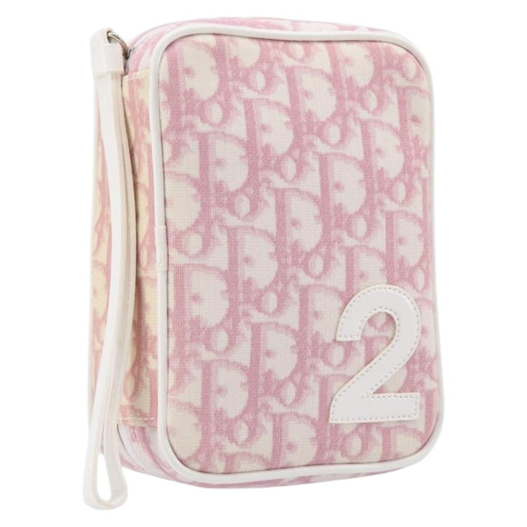 Christian Dior Trotter Canvas Pouch PVC Pink Silver Auth hk4287