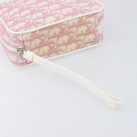 Christian Dior Trotter Canvas Pouch PVC Pink Silver Auth hk4287