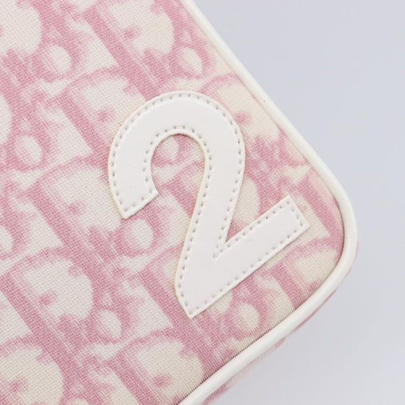 Christian Dior Trotter Canvas Pouch PVC Pink Silver Auth hk4287