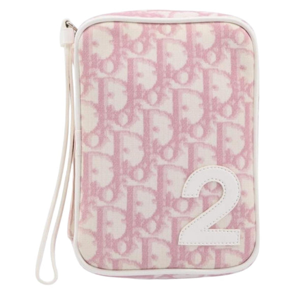 Christian Dior Trotter Canvas Pouch PVC Pink Silver Auth hk4287