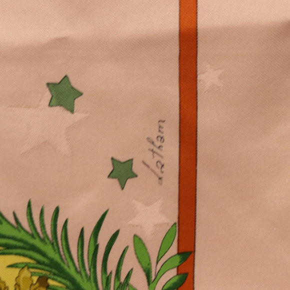 HERMES Carre 90 Scarf "Emblemes de Leurope" Silk Pink Auth hk4291
