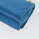 CHANEL Hand Bag Lamb Skin Blue CC Auth hk455SAV-15