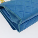 CHANEL Hand Bag Lamb Skin Blue CC Auth hk455SAV-16