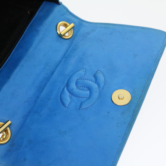 CHANEL Hand Bag Lamb Skin Blue CC Auth hk455SAV