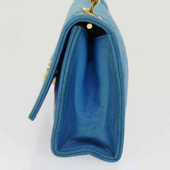 CHANEL Hand Bag Lamb Skin Blue CC Auth hk455SAV