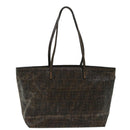 FENDI Zucca Canvas Tote Bag Coated Canvas Brown Black Auth hk766-1