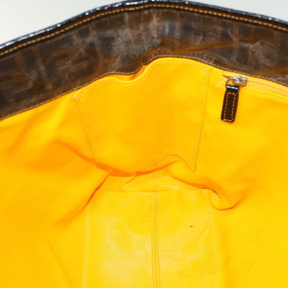 FENDI Zucca Canvas Tote Bag Coated Canvas Brown Black Auth hk766