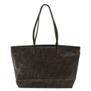 FENDI Zucca Canvas Tote Bag Coated Canvas Brown Black Auth hk766-13