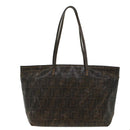 FENDI Zucca Canvas Tote Bag Coated Canvas Brown Black Auth hk766-2