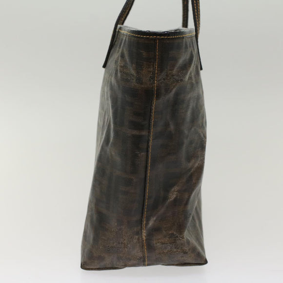 FENDI Zucca Canvas Tote Bag Coated Canvas Brown Black Auth hk766