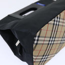 Burberrys Nova Check Blue Label Hand Bag Nylon Black Beige Auth hk826-14