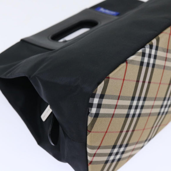 Burberrys Nova Check Blue Label Hand Bag Nylon Black Beige Auth hk826