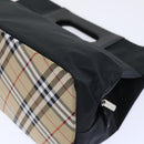 Burberrys Nova Check Blue Label Hand Bag Nylon Black Beige Auth hk826-15