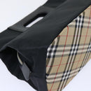 Burberrys Nova Check Blue Label Hand Bag Nylon Black Beige Auth hk826-16