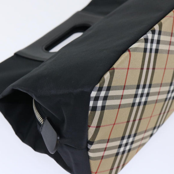 Burberrys Nova Check Blue Label Hand Bag Nylon Black Beige Auth hk826