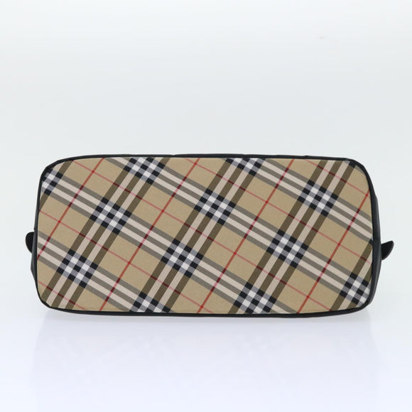 Burberrys Nova Check Blue Label Hand Bag Nylon Black Beige Auth hk826