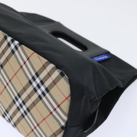Burberrys Nova Check Blue Label Hand Bag Nylon Black Beige Auth hk826