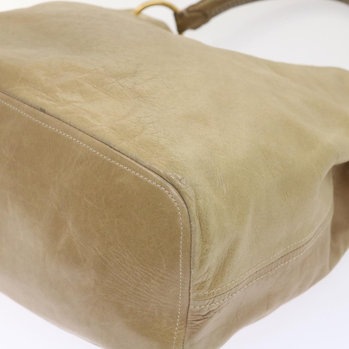 PRADA Hand Bag Leather Beige Auth hk831