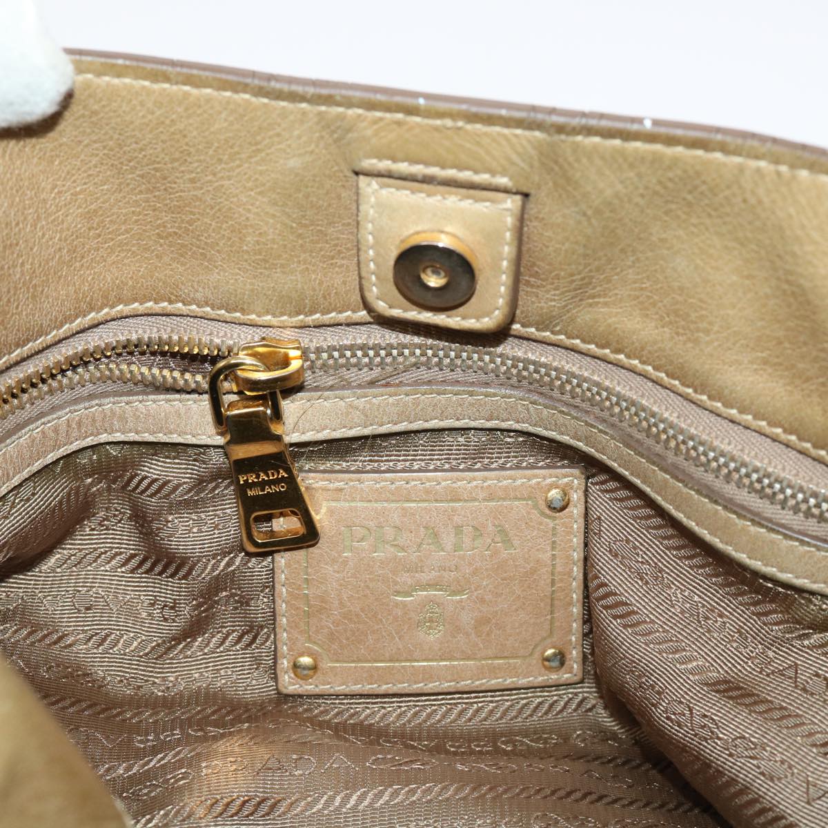 PRADA Hand Bag Leather Beige Auth hk831