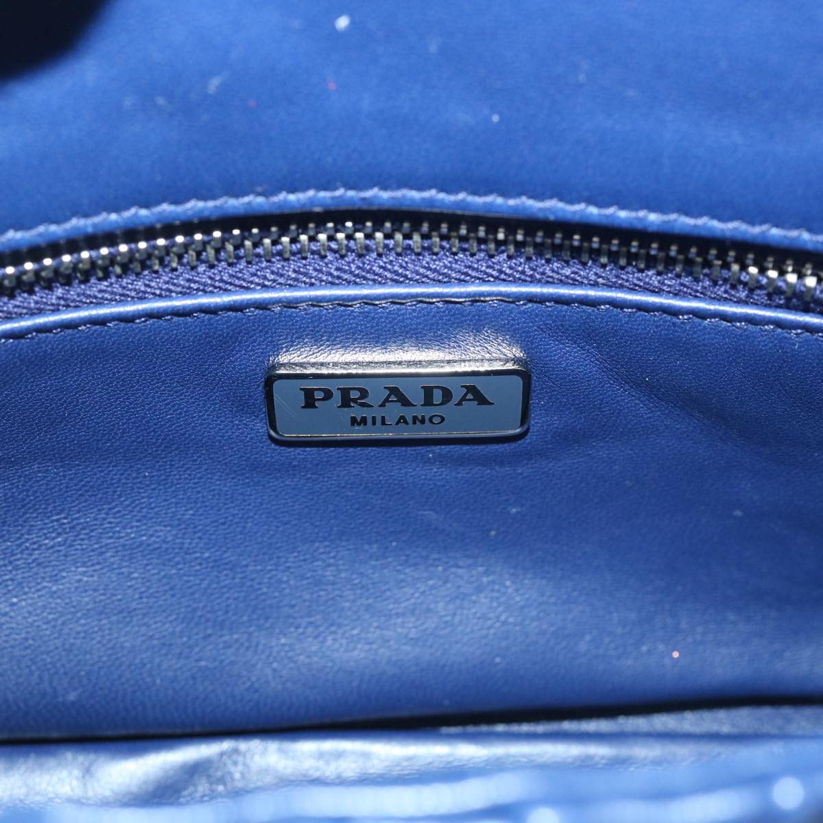 PRADA Chain Shoulder Bag Leather Navy Auth hk841