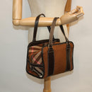 BURBERRY Blue Label Hand Bag Wool Leather Brown Auth hk844-18