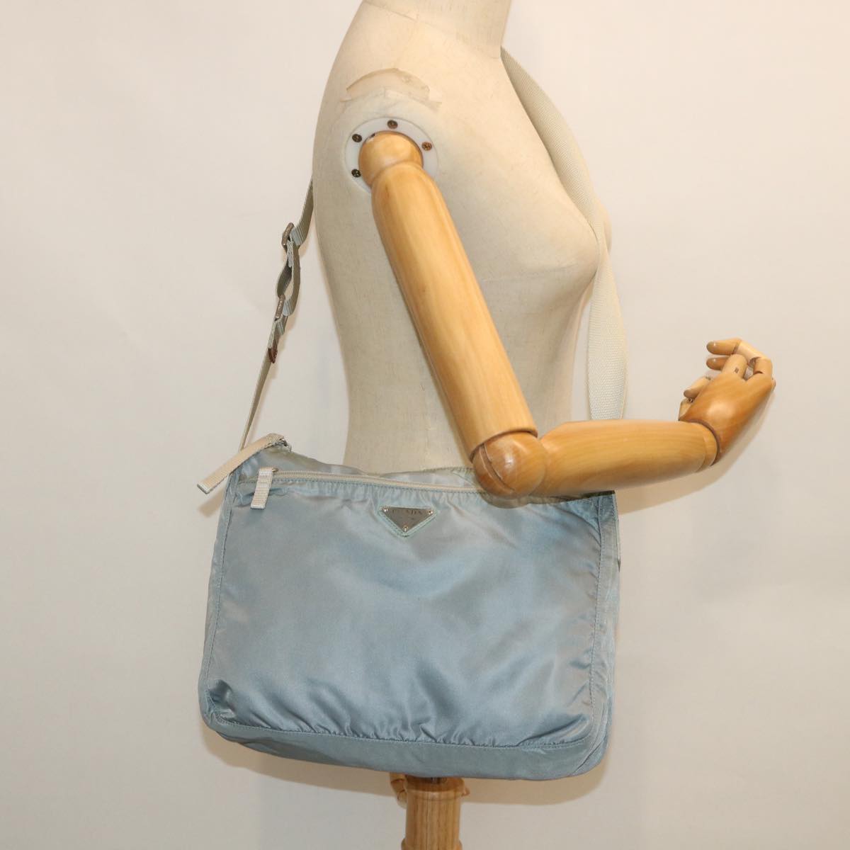 PRADA Shoulder Bag Nylon Light Blue Auth hk855