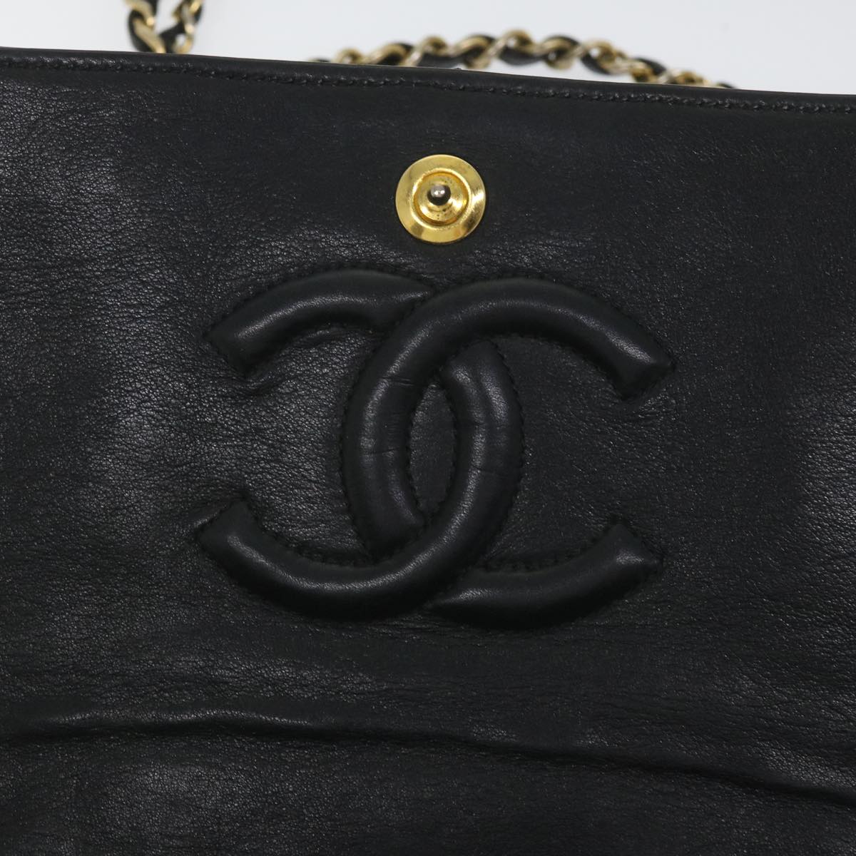 CHANEL Matelasse Chain Shoulder Bag Lamb Skin Black CC Auth hk876