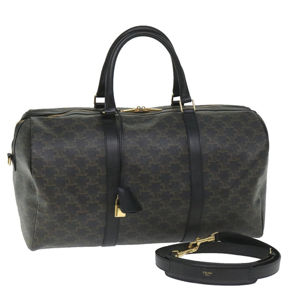CELINE Triomphe Canvas Boston Bag PVC Leather 2way Black Auth hk880V