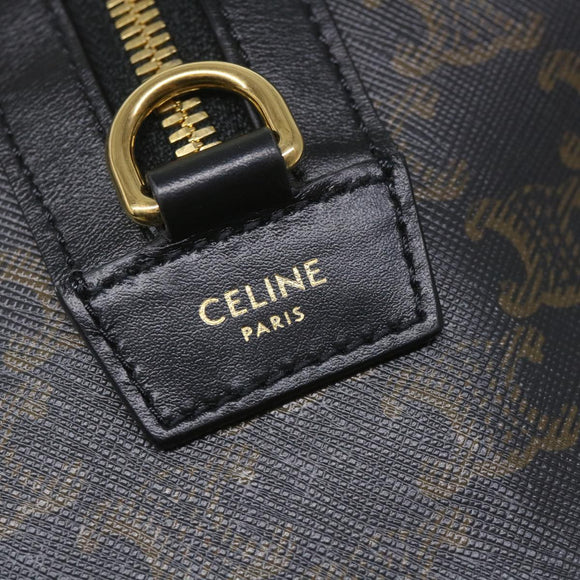 CELINE Triomphe Canvas Boston Bag PVC Leather 2way Black Auth hk880V