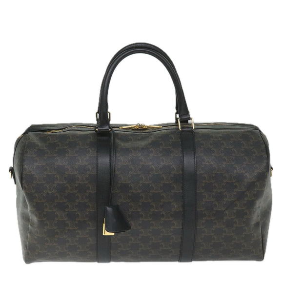 CELINE Triomphe Canvas Boston Bag PVC Leather 2way Black Auth hk880V