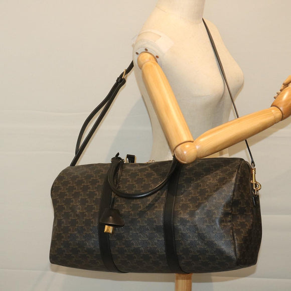 CELINE Triomphe Canvas Boston Bag PVC Leather 2way Black Auth hk880V