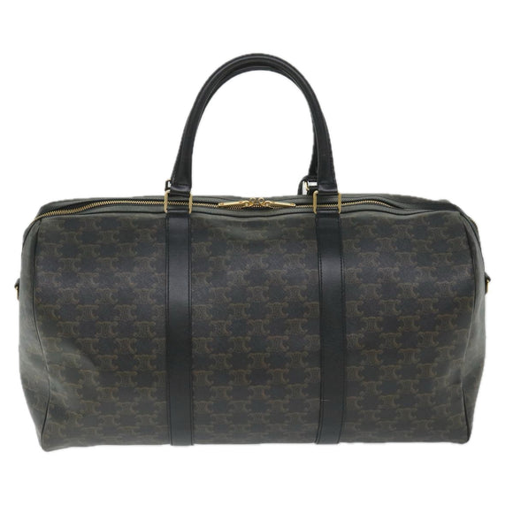 CELINE Triomphe Canvas Boston Bag PVC Leather 2way Black Auth hk880V