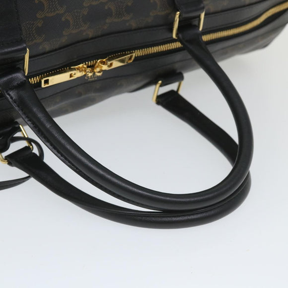 CELINE Triomphe Canvas Boston Bag PVC Leather 2way Black Auth hk880V