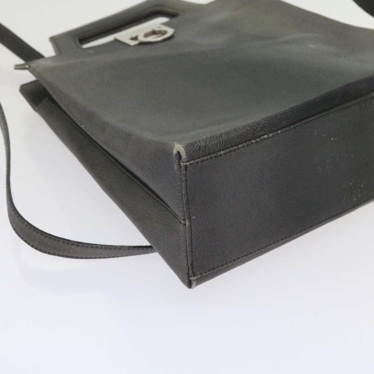 Salvatore Ferragamo Hand Bag Leather 2way Gray Auth hk919