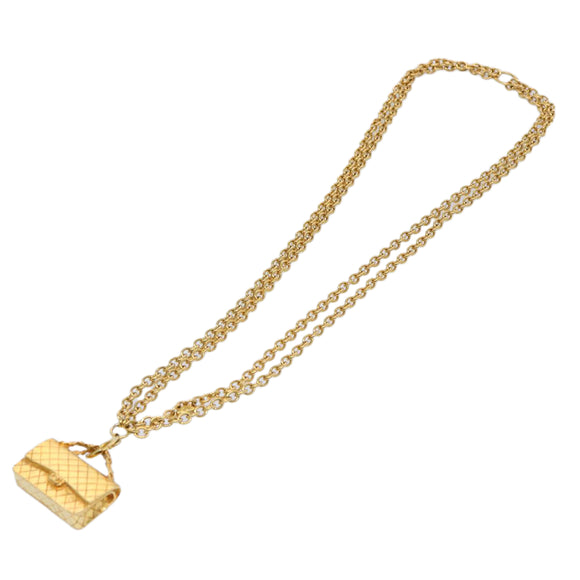 CHANEL Necklace Gold Tone CC Auth hk964V