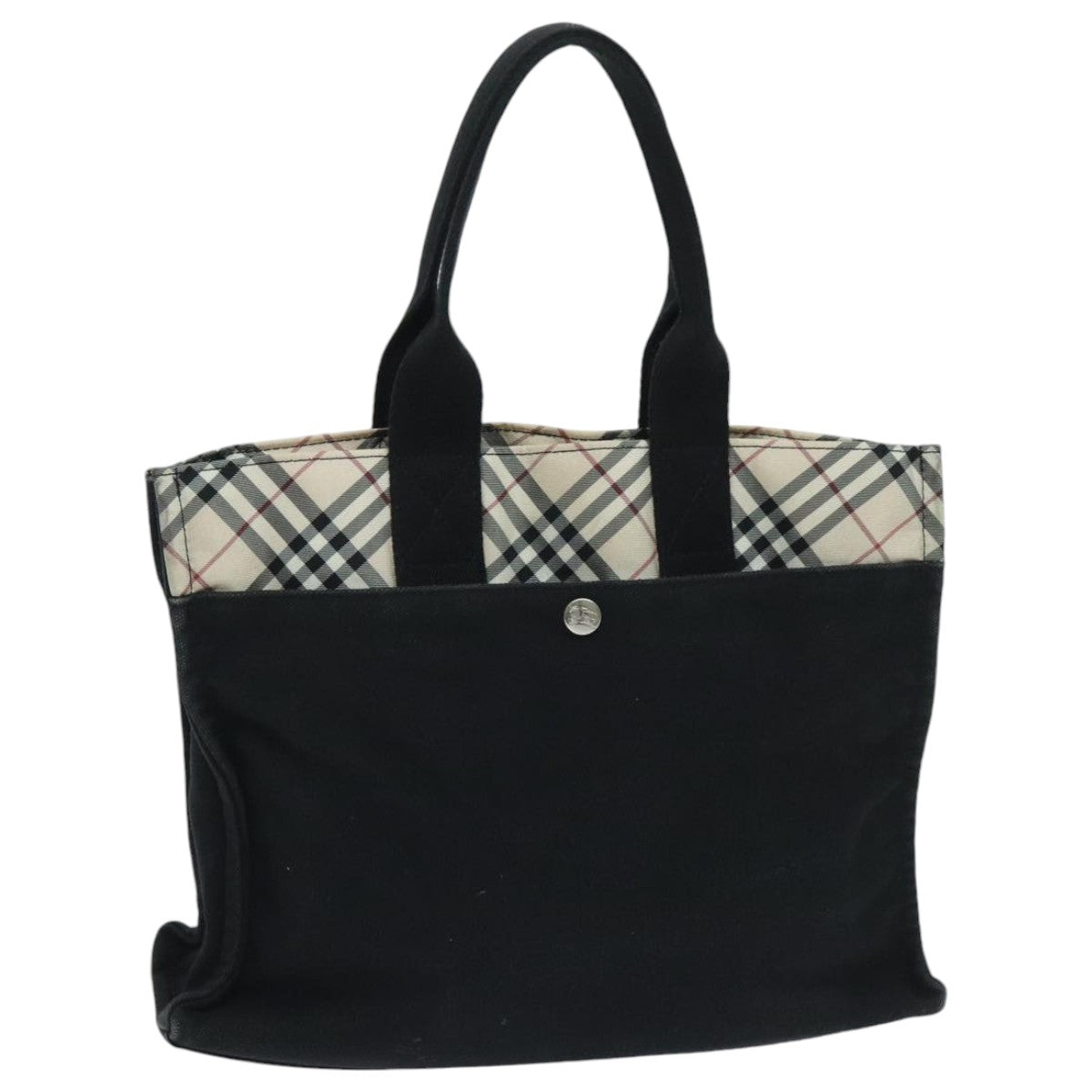 BURBERRY Nova Check Blue Label Hand Bag Canvas Black Beige Silver Auth hs1686