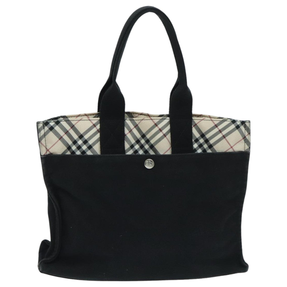 BURBERRY Nova Check Blue Label Hand Bag Canvas Black Beige Silver Auth hs1686 - 0