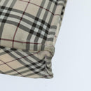 BURBERRY Nova Check Blue Label Hand Bag Nylon Beige Brown Silver Auth hs1688-14