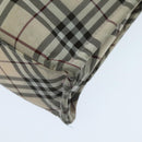 BURBERRY Nova Check Blue Label Hand Bag Nylon Beige Brown Silver Auth hs1688-16