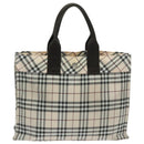 BURBERRY Nova Check Blue Label Hand Bag Nylon Beige Brown Silver Auth hs1688-13