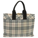 BURBERRY Nova Check Blue Label Hand Bag Nylon Beige Brown Silver Auth hs1688-2