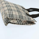 BURBERRY Nova Check Blue Label Hand Bag Nylon Beige Brown Silver Auth hs1688-3