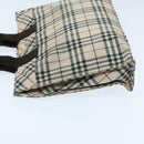 BURBERRY Nova Check Blue Label Hand Bag Nylon Beige Brown Silver Auth hs1688-4