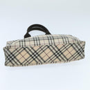BURBERRY Nova Check Blue Label Hand Bag Nylon Beige Brown Silver Auth hs1688-5