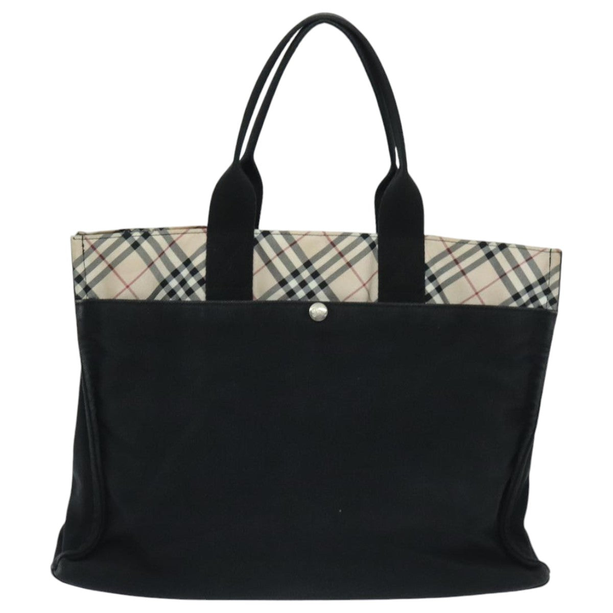 BURBERRY Nova Check Blue Label Hand Bag Canvas Black Beige Silver Auth hs1690