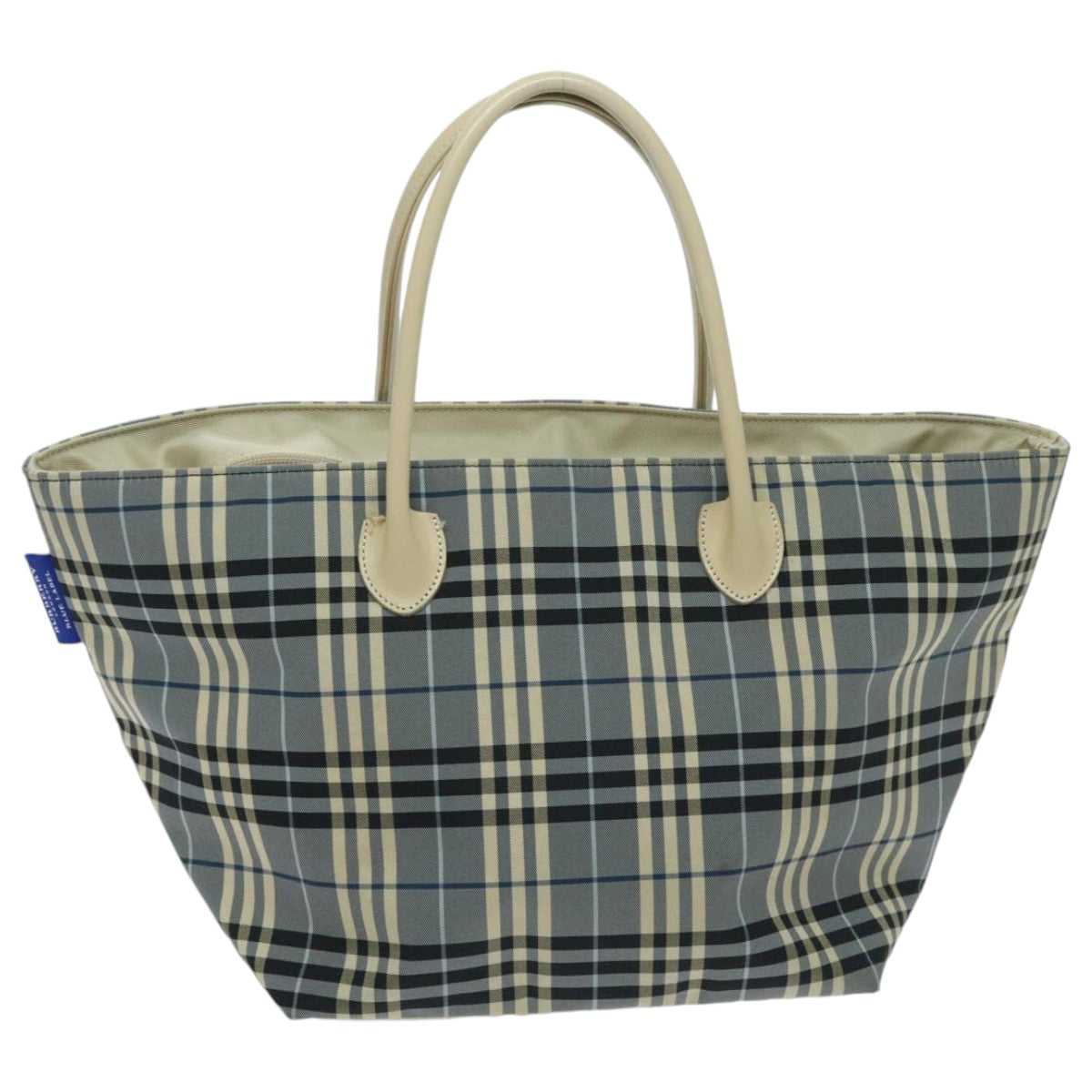 BURBERRY Nova Check Blue Label Tote Bag Nylon Blue Beige Silver Auth hs1692 - 0