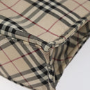 BURBERRY Nova Check Blue Label Hand Bag Nylon Silver Beige Auth hs1698-9