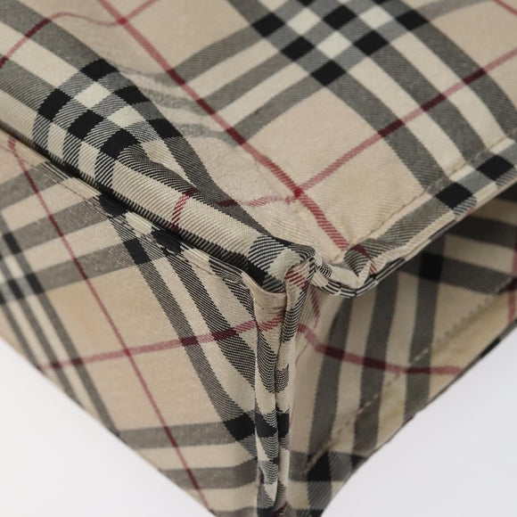 BURBERRY Nova Check Blue Label Hand Bag Nylon Silver Beige Auth hs1698