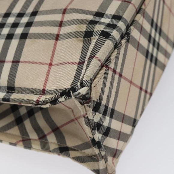 BURBERRY Nova Check Blue Label Hand Bag Nylon Silver Beige Auth hs1698