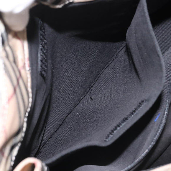 BURBERRY Nova Check Blue Label Hand Bag Nylon Silver Beige Auth hs1698